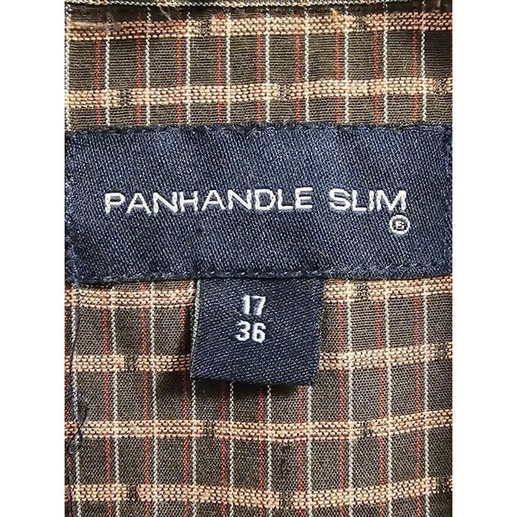 Panhandle Slim Western Shirt Mens Sz 17 36 Black Pearl Snaps Brown with Stripes - Picture 4 of 12
